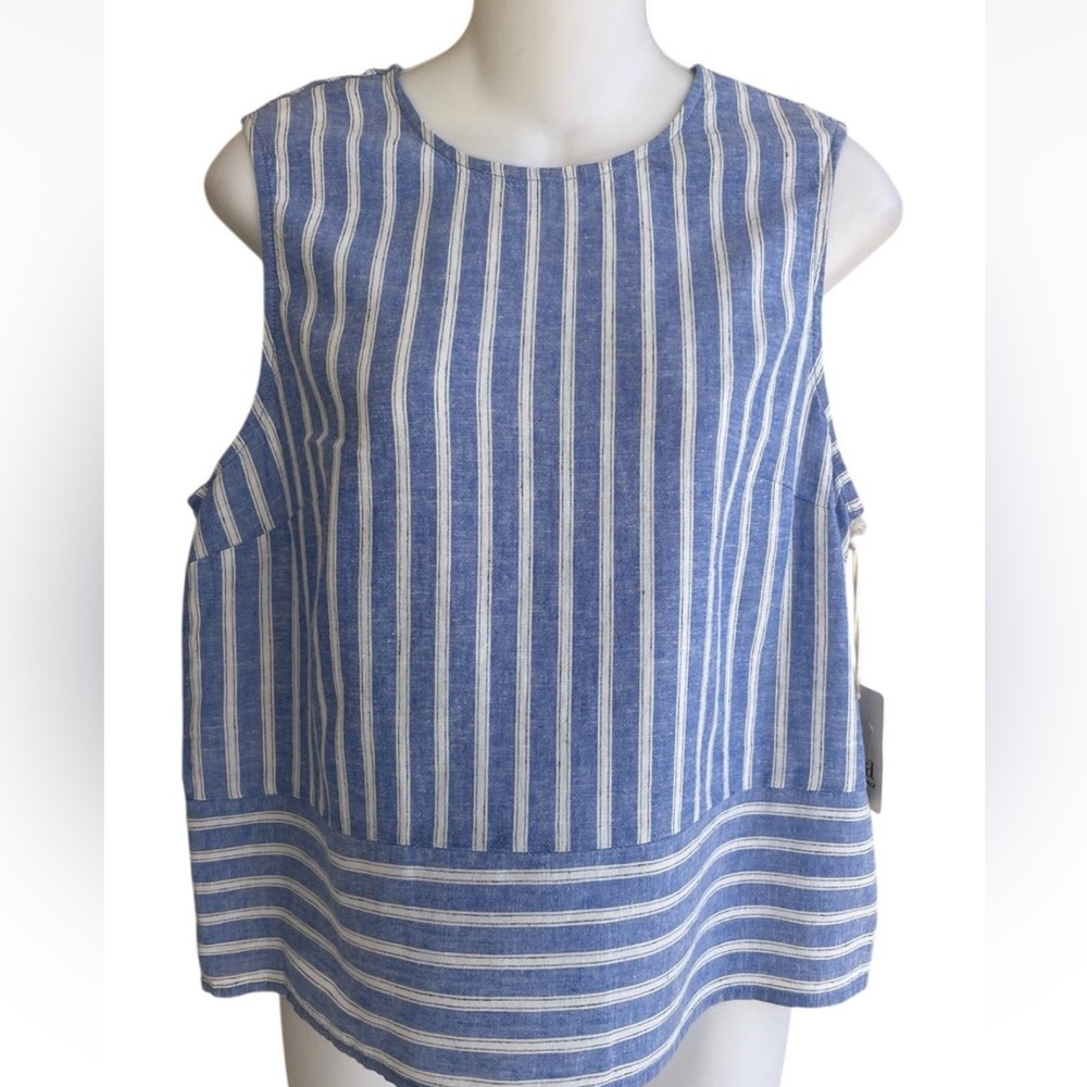 a.n.a Striped Sleeveless Linen Top Blouse Light Blue White Woman's PXXL NWT
